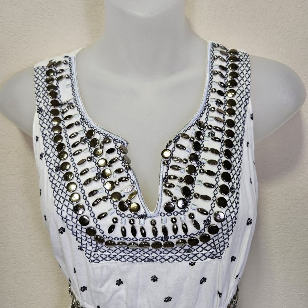 Oasis Maxi Dress 14 Embroidered White Black Beaded Embellished Floral Cotton - Picture 4 of 16